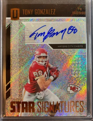 Tony Gonzalez AUTO # 01/10 Panini Unparalleled Star 2018 Autograph SP Chiefs HOF - Image 1 of 2