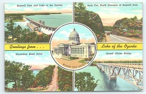 Postal Saludos desde Lake of the Ozarks Missouri c 1930s - Imagen 1 de 2