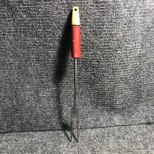 Vintage  A&J Stainless Steel Meat Fork  Red & Cream Handle 13" - Picture 1 of 5