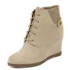 Michael Kors Women's Dark Khaki Carrigan Wedge Suede Bootie Shoes Ret $225 New - Picture 1 of 5