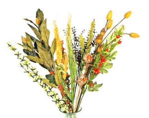 Display of Autumn Artificial seed & barley heads with red orange & White Berries - Picture 1 of 5