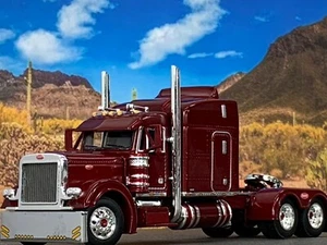 1/64 DCP BURGUNDY PETERBILT 379 W/ 63" MID ROOF SLEEPER W/ WHALE TAIL - Picture 1 of 6
