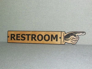 LARGE 24" VINTAGE STYLE WOODEN RESTROOM FINGER RIGHT POINTING SIGN - Picture 1 of 2
