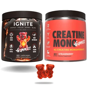 Pre Workout Gummies & Creatine Gummies Strawberry Twin Pack Stim Fat Burner - Picture 1 of 15