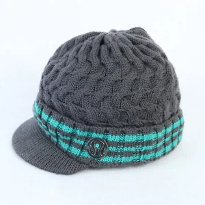 LULULEMON RIBBED 100% MERINO BEANIE RIBBED VISOR CAP UNISEX ONE SIZE GRAY BLUE - Picture 1 of 7