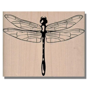 Wood Mounted Rubber Stamp, GIANT DRAGONFLY, Flying, Bug, Insect, Lines, Wings,lg - Picture 1 of 2