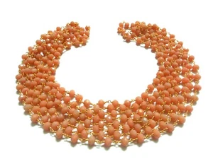 2-5 Feet Peach Chalcedony Rondelle Faceted 6mm Beads, Rosary Chain Gold Wire - Picture 1 of 6
