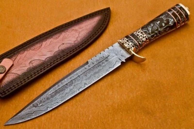 Cuchillo Bowie de acero Damasco forjado hecho a mano personalizado con piedra turquesa Foto 1 de 2