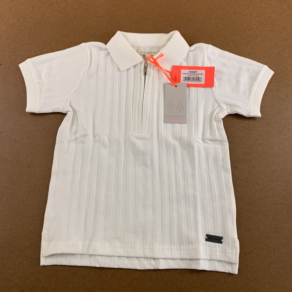 Polo Angel & Rocket Niños Talla 5/6 Blanco Hartley Texturizado Costilla Cuarto Cremallera Nuevo con Etiquetas Foto 1 de 4