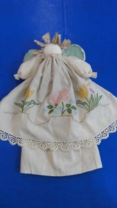 Vtg Fabric Angel Countrycore Cottagecore Handmade Embroidered Apron Wallhanger - Picture 1 of 7