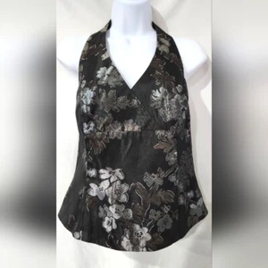 David's Bridal Formal Halter Top Size 12 Black Silver Shimmer Glam Floral - Picture 1 of 7