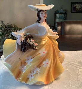 Lefton China Southern Belle Planter  Yellow Flowered Gown Very Nice - Picture 1 of 10