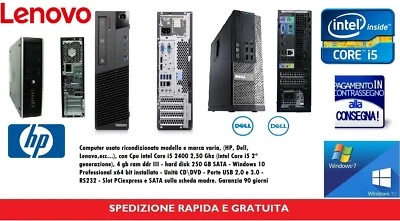 Pc Computer Fisso Usato RICONDIZIONATO i5 2400 2,50 Ghz 4 GB RAM HDD 250 WIN 10P - Immagine 1 di 4