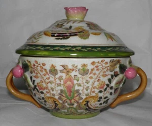 WONG LEE WL 1895 Chinese Covered Tureen HP w/ Peach Blossom Handles & Rose Knob - Picture 1 of 8