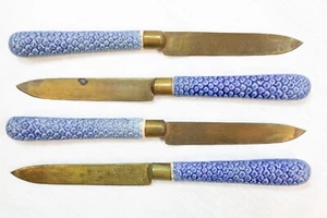 Set of 4 Blue Fish Scale PORCELAIN HANDLE KNIVES w/ Brass Blades AUSTRIA (BEEK) - Bild 1 von 7