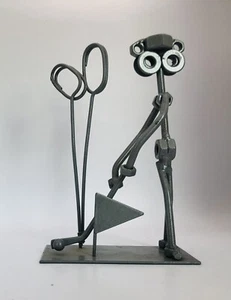 Metal Art Golfer Figurine 6” Folk Art Nuts And Bolts W/ Card Clip Father’s Day - Picture 1 of 7
