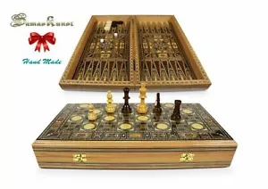 Neu 50x50 cm Holz Backgammon/Schachspiel/Tavla Brett inkl.Holz Steine&Figuren - Bild 1 von 11