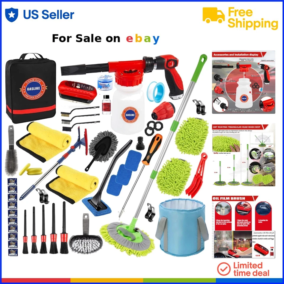 Kit de limpeza para lavagem de carro 56 peças escova de espuma para arma cabo longo suprimentos de detalhamento - Imagem 1 de 4