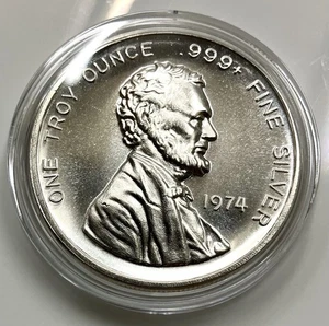 1974 Lincoln 1 Oz .999 Silver International Silver Trade Unit- UHR - Picture 1 of 2