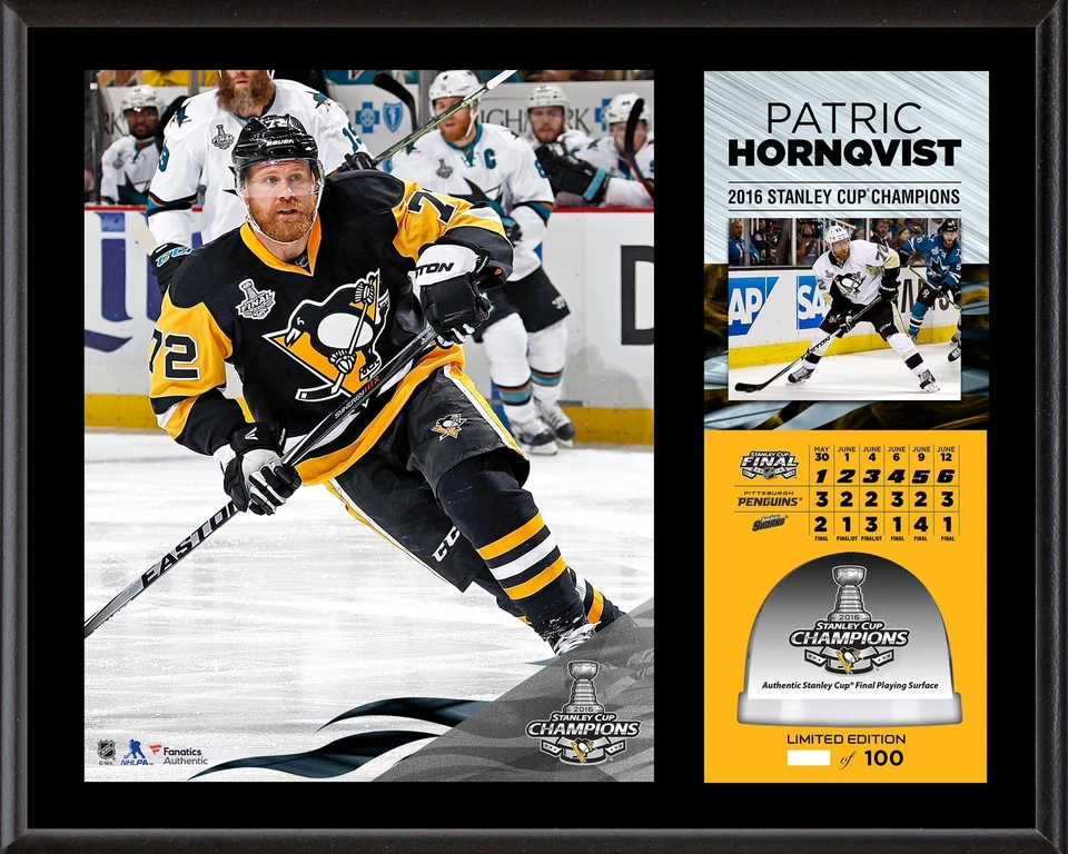 Patric Hornqvist Penguins 2016 Stanley Cup Champs 12x15 Plaque w/ Game-Used Ice - Image 1 of 1