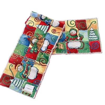 Whimsical Snowmen Christmas 72in Unfinished Tapestry Table Runner Fabric Piece - Image 1 of 2