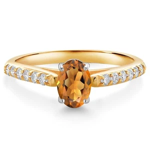 0.88 Ct Orange Red Madeira Citrine G/H Lab Grown Diamond 10K Yellow Gold - Picture 1 of 4