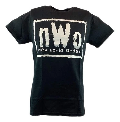Camiseta preta masculina logotipo branco Nova Ordem Mundial nWo - Imagem 1 de 4