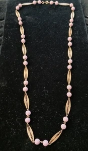 Vintage Trifari filigrane & rosa Perlenkette Halskette, signiert - Bild 1 von 9