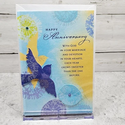 Tarjeta de felicitación de aniversario Hallmark 5x7 azul joya 3D para pareja Dios paloma Foto 1 de 4