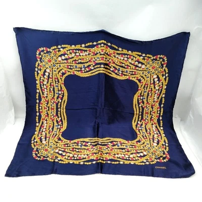 SIN TARIFA Chanel Bufanda Azul Marino Seda100 Oro Seda100 4153035 Foto 1 de 4