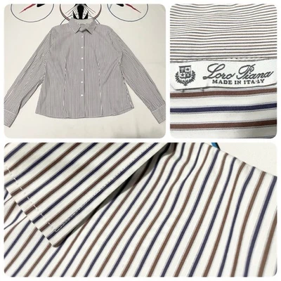 Camisa feminina Loro Piana manga longa listrada feita na Itália IT 50/EUA 14 - Imagem 1 de 4