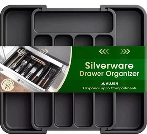 Silverware Organizer-Expandable Kitchen Drawer Organizer, Adjustable-Black - Picture 1 of 6