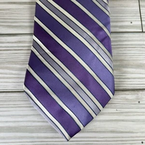 Croft & Barrow Silk Tie Purple White Diagonal Stripes Men Necktie 58 x 3.5 - Picture 1 of 5
