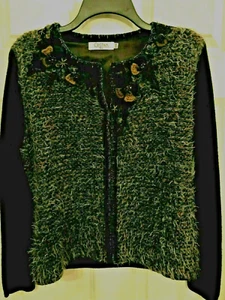 Vtg CRISTINA Paris Wool Alpaca Blend Retro Glam Tweed Jacket Green Classic Sze M - Picture 1 of 6
