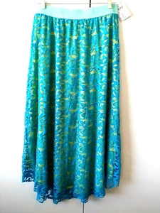 NEW WOMEN'S LULAROE LUCY BLUE FLORAL LACE STRETCHY WAISTBAND LINED MAXI SKIRT XL - Picture 1 of 3