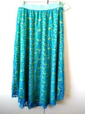 NUEVA MAXI FALDA FORRADA CINTURA ELÁSTICA ENCAJE FLORAL AZUL LULAROE LUCY PARA MUJER XL Foto 1 de 3