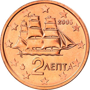 [#825029] Griechenland, 2 Euro Cent, 2005, Athens, STGL, Copper Plated Steel, KM