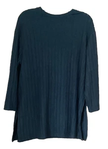 Shein Curve XL Fit 18 20 22 Black Soft Ribbed Split Hem Tunic TOP Long Sleeves - Picture 1 of 3