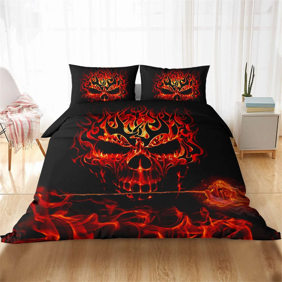 Wonderful Glinting Red Skull 3D Quilt Duvet Doona Cover Set Pillow case Print Foto 1 de 4