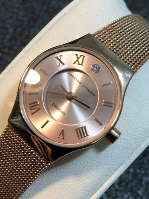 Adrienne Vittadini Diamond Women’s Dress Watch Rose Gold Tone Ladies New Battery - Image 1 of 4