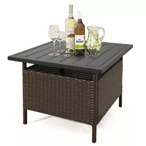 Topbuy Outdoor Wicker Table Rattan Coffee Table w/ Umbrella Insert Hole PE - Picture 1 of 9