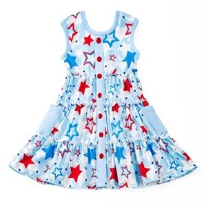 NEW Boutique 4th of July Patriotic Stars Girls Sleeveless Dress - Picture 1 of 12