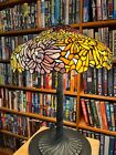 Antique Tiffany Reproduction Chrysanthemum Leaded Glass Lamp & Twisted Vine Base
