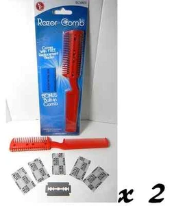 New 2pc Hair Cutting Thinning RAZOR COMB & Extra BLADES - ASSOR COLORS - Picture 1 of 2