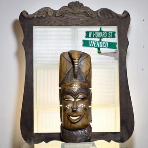 Traditional Hand Carved Wooden African Tribal Mask Wall Decor 16" T x 6" W - Picture 1 of 9