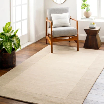 Cream Area Wool Hand Tufted Rug Carpet Plain Handmade Solid Modern Rugs 100% for - Image 1 of 4