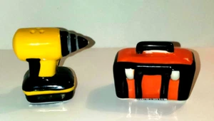Cracker Barrel Mini Yellow Drill & Orange Toolbox Mini Salt & Pepper Shakers - Picture 1 of 7