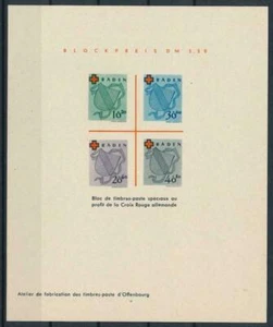 French Zone - Baden 1949 - Red Cross ,Scott# 5NB1/4a - Souv Sheet PROOF- Scarce - Picture 1 of 1