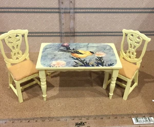 Dolls House 1:12th Scale Hand Decorated Wooden Dining Table & Chairs - Picture 1 of 5