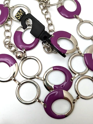 Vintage Silver Tone Purple pink enamel elements Chain Belt SM New without tag - Image 1 of 4